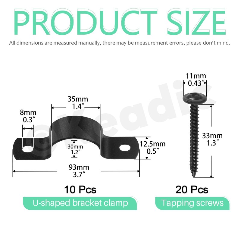 Keadic Black U-Clamps, Pipe Clamps for Indoor and Outdoor (25MM)
