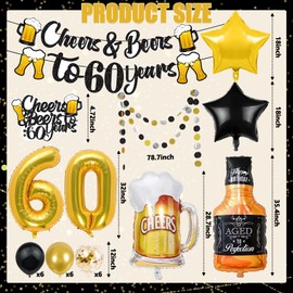 JUYRLE 60th Birthday Decorations for Men- 28Pcs 60th Birthday Decorations with Cheers to 60 Years Banner, 60th Birthday Balloons, Happy 60th Anniversary Decorations, 60 Year Birthday Gifts for Women