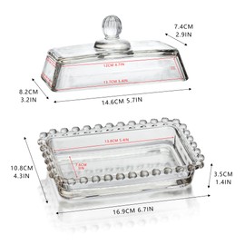 6.5'' Clear Glass Butter Dish with Handled Lid,Classic 2-Piece Design Butter Keeper For Countertop,Dishwasher Safe