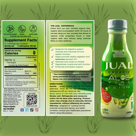 JUAL 100% Pure Organic Aloe Vera Juice – Zero Sugar, Aloin-Free – Natural Flavor – Vegan Detox Functional Beverage – 16.7 Fl Oz (500ml)
