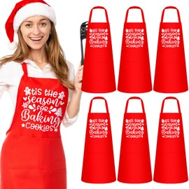6 Pcs Funny Christmas Baking Apron for Women Family with Pockets Novelty Cooking Crew Kitchen Aprons Xmas Baking Gift(Lovely)