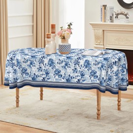 ZORKET Oval Tablecloth 60 x 84 Inch, Vintage Blue Floral Flower Oval Table Cloth, Washable Wrinkle Free Oval Table Cover for Kitchen Dinning Party