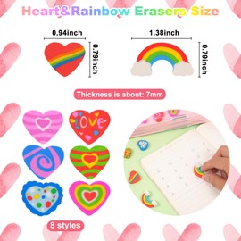 Wolpark Valentine Erasers for Kids Bulk 48pcs Large Heart and Rainbow Pencil Erasers Valentines Day Gift for Kids Desk Pet Back to School Supplies Classroom Rewards Party Favors Goodie Bag Stuffers