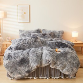 ERLOXO Fluffy Tie Dye Faux Fur Comforter Cover Set，Fluffy Fuzzy Plush Tie Dye Bedding 3Pcs (1 Faux Fur Duvet Cover +2 Fuzzy Pillowcases) Tie Dye Fluffy Bed Set(Tie Dye Dark Gray, Queen)