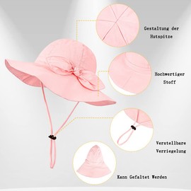 Volicph Baby Summer Hat Girls Sun Hat Toddler Beach Hat Baby Bucket Hat UPF 50 for Baby Girls Infant Child Toddler, White pink bow, 6 - 12 Months