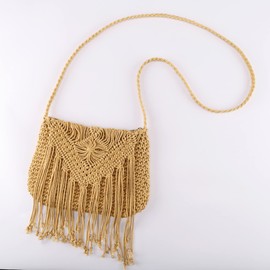 Faletony Women's Straw Shoulder Bag Summer Beach Bag Clutch Straw Bag Shoulder Bag Hand Woven Raffia Bag with Tassel Basket Bag Boho Style for Work Travel Party, light brown