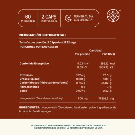 Reishi Mushrooms Life 360+ 120 Cápsulas Con Hongo Reishi Sabor Sin sabor