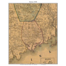 Darien Connecticut 1858 Old Town Map with Homeowner Names - Reprint Fairfield County CT