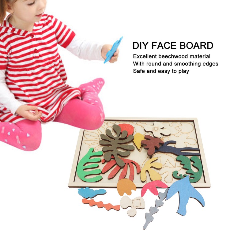 Kids Wooden Puzzle Board 26 Blocks Face Shaped Improve Imagination