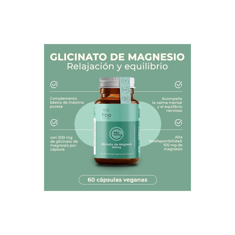 Glicinato de Magnesio 500mg Cápsulas Veganas TIBA SALUD