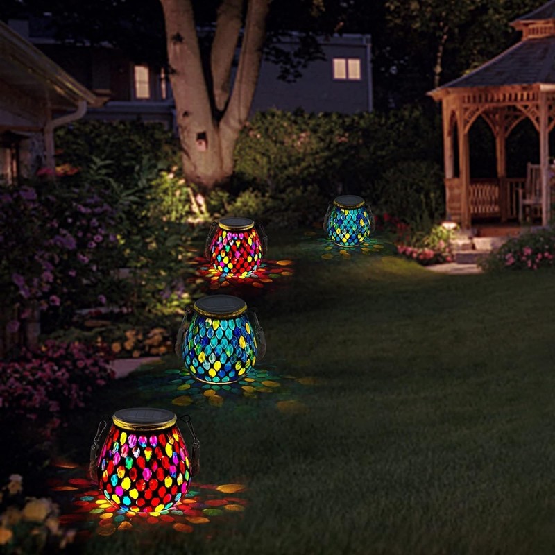 Zarmanuae Mosaic Solar Lanterns Outdoor Hanging Lights, Red & Blue