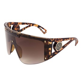FEISEDY One Piece Oversized Sunglasses for Men Women Big Shades Wrap Shield Sunglasses for Cycling Driving Vacation B4027, Leopard Frame & Gradual Tea Lens, 75mm