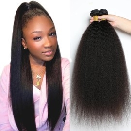 Kinky Straight Bundels Human Hair Double Weft Yaki Straight Human Hair Bundles 18 20 22 Inch Yaki Bundle Brazilian Remy Hair Extensions Double Weft 3Pcs/Set Deals