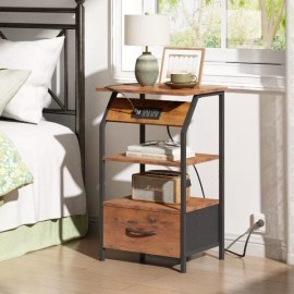 JAXPETY Set of 2 Nightstand with Charging Station USB Ports Drawer End Table Bedroom