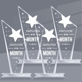 Roowest 4 Pcs Employee of The Month Plaque Employee Month Appreciation Awards Coworker Staff Appreciation Gift Acrylic Trophy Reward Sign Keepsake for Nurse Teacher Colleague Volunteer Team