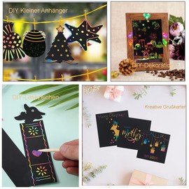 Rluobo Scratch Pictures for Children, 60 Sheets Rainbow Scratch Paper, 5 Wooden Pens, 4 Painting Stencils, Magic Scratch Book, Scratch Paper Set for Drawing and Crafts, Scratch Book Girls/Boys, 13 x