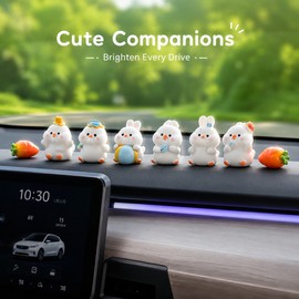Cute Bunny Car Dashboard Decor Set for Center Console – 21-Piece Mini Rabbit Figurines for DIY Decoration