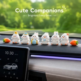 Cute Bunny Car Dashboard Decor Set for Center Console – 21-Piece Mini Rabbit Figurines for DIY Decoration