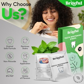 Briteful Teeth Whitening Strips - 28 Strips - Advanced Non-Peroxide Formula with 8% Pap - Easy to Use Teeth Whitening Kit - Premium Teeth Whitener Product (14 Treatments, Peppermint)