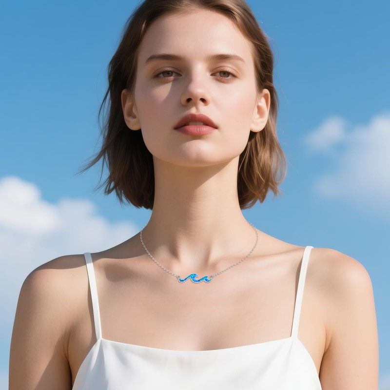 CUPENDA Wave Necklace 925 Sterling Silver Ocean Opal Pendant Necklace