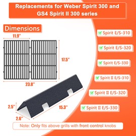 Grill Parts for Weber Spirit 2, Spirit 300 & GS4 Spirit II 300 Series, Spirit E-310,S-310 320, Spirit II E/S 310 Gas Grills with Front Mount Control, 7636/67046 Flavorizer Bars & 7639/7638 Grill Grate