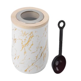 Coffee Bean Canister Airtight Stainless Steel Visible 800ml with Spoon Coffee Bean Container for Tea Sugar Food White Stripe