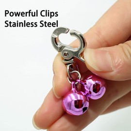 KITTAIL Bells for Dog Collars - 2 Pack Stainless Steel Bell Necklace for Dogs & Cat - Pet Pendant Accessories Training Collar Charm with Heavy Duty Snap Clips, Silver & Pink Christmas Gift