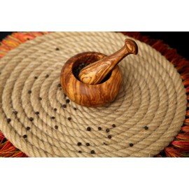 Handcrafted Olive Wood Mortar and Pestle Set | Rustic Kitchen Grinder for Herbs, Spices, and Pesto | Naturally Finished Wooden Mortar with Unique Grain Patterns (Natural wood, 10 cm)