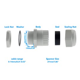 1/2 Inch NPT Strain Relief Nylon Cord Grip,SAFYY 10 PCS Waterproof Cable Glands Adjustable Wire Cord Grip Connector,Junction case Connector IP68,CE ROHS Listed,Cable Range 8-14,White