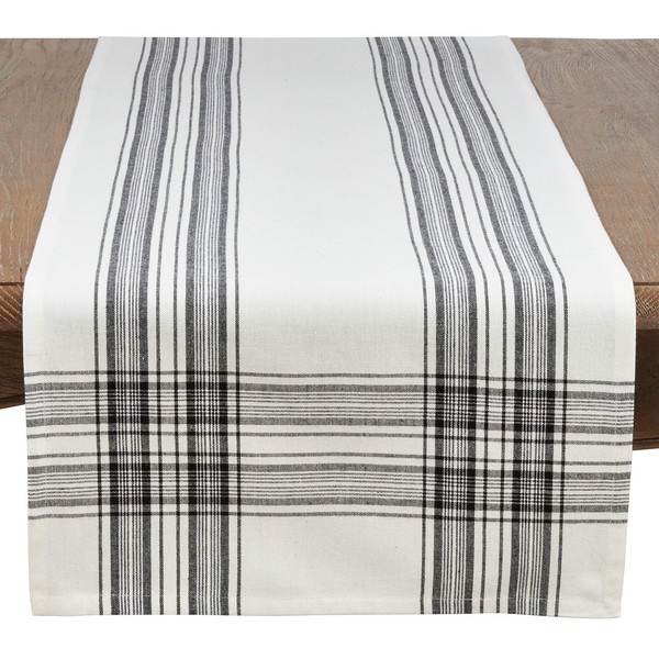 SARO LIFESTYLE 6562.BK1672B Barry Collection Plaid Pattern Cotton Table Runner,