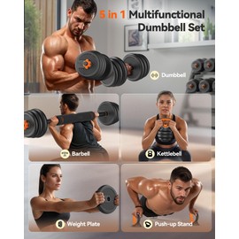 FEIERDUN Adjustable Dumbbells, 70lbs Free Weight Set with Connector, 4 in1 Dumbbells Set Used as Barbell, Kettlebells, Push up Stand, Fitness Exercises for Home Gym Suitable Men/Women