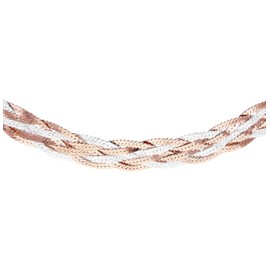 Tuscany Silver Women's Sterling Silver White and Rose Gold Plated Braided Herringbone Bracelet Necklace
