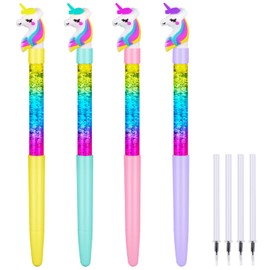 OFFCUP Quicksand Pens, Pack of 4 Shiny Gel Ink Pen, Cute Unicorn Pen, Girls Cute Pens, Ballpoint Pen School Office Supplies for Teen Girls (B)