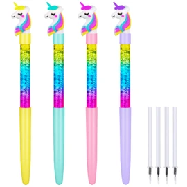 OFFCUP Quicksand Pens, Pack of 4 Shiny Gel Ink Pen, Cute Unicorn Pen, Girls Cute Pens, Ballpoint Pen School Office Supplies for Teen Girls (B)
