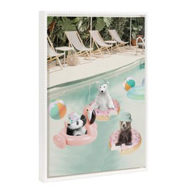 Kate and Laurel Sylvie Beaded Pool Party Vintage Framed Canvas Wall Art by July Art Prints, 18x24 White, Animal Pool House Wall Decor