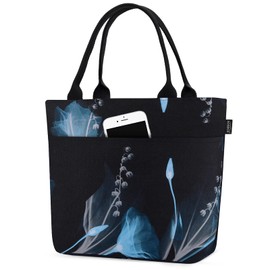 Kleine Kühltasche für Unterwegs Lunchbag Leicht Isoliertasche Faltbar Lunchtasche Damen zur Arbeit Schule Lunch Bag For Women Lunchbox Tasche Meal Prep Tasche 10L Schwarz+blau