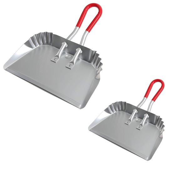 TOP DOG Metal Dustpan 17”, Aluminum Dust Pans Heavy Duty Does not Chip or Bend Sheet Metal Edge Flat Against Floor for Small Item Sweeping Rubber Coated Easy to Grasp Handle (2pcs)