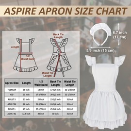 Aspire Retro Ruffle Apron with Headband, Adjustable Kitchen Cooking Apron for Girls, Vintage Baking Apron Kid's Maid Costume