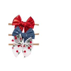 Little Poppy Co. Three Hair Bows Set - Stylish Handmade Accessories for Newborns,Babies and Toddlers | Premium Quality Headbands (Cheery Set, Original on Nylon Headband (3 months - 3 years))