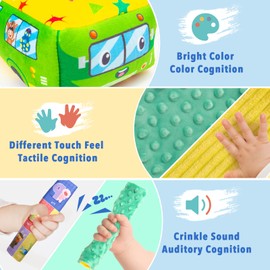 ONLYFUN Montessori Toy from 1 Year, Baby Tissue Box Toy with 10 Coloured Cloth, 6 Crinkle Cloth & 1 Textured Tactile Paper, Montessori Sensory Baby Toy 6-36 Months
