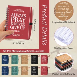 Kosiz 100 Pcs/ 50 Set Christmas Christian Gifts Bulk Include Spiral Notebook and Bible Verse Ballpoint Pen Prayer Journal Religious Scripture Church Gift for Homeless Sunday School (Multicolor)