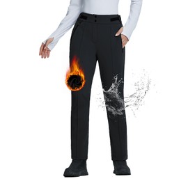 BALEAF Women's Snow Pants Fleece Lined Waterproof Softshell Insulated Ski Thermal Winter Pants with Pockets Snowboarding Hiking Black XS