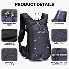 Arvano Hydration Backpack Cycling Rucksack 15L Lightweight Running Backpack With Water Bladder 2L, Insulated Compartment, for Hiking, Mountain Biking, Skiing for Men Women (Arctic blue, One Size)