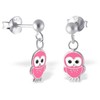 Pink Owl Dangling Earrings - 925 Sterling Silver