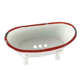Foreside Home & Garden Red Distressed Rim White Enamel Bathtub Soap Dish