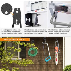 3-H Heavy Duty Garage Hooks [8 Pack] - 3-Round Welding Tech Holds 22lbs More - Thickened Steel Wall Mount for Ladders, Tools & Storage - Rustproof Utility Hardware