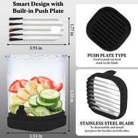 Strawberry Slicer, Fruit Slicer Cup with Push Plate, Fruit Cutter Cup Slicer Kitchen Gadget for Egg Kiwi Banana Cucumber, Strawberry Cutter Tool, Cup Slicers for Fruits and Vegetables (Black)