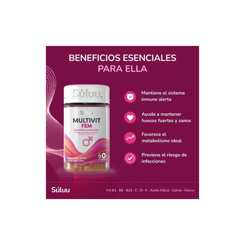Gomitas Vitaminas Mujer Hierro Calcio Acido Fólico B12 B3 B6