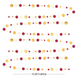 46 Feet Burgundy Gold Beige Polka Dot Hanging Garland Streamer with Circular Dots for Maroon Garnet Graduation Birthday Engagement Wedding