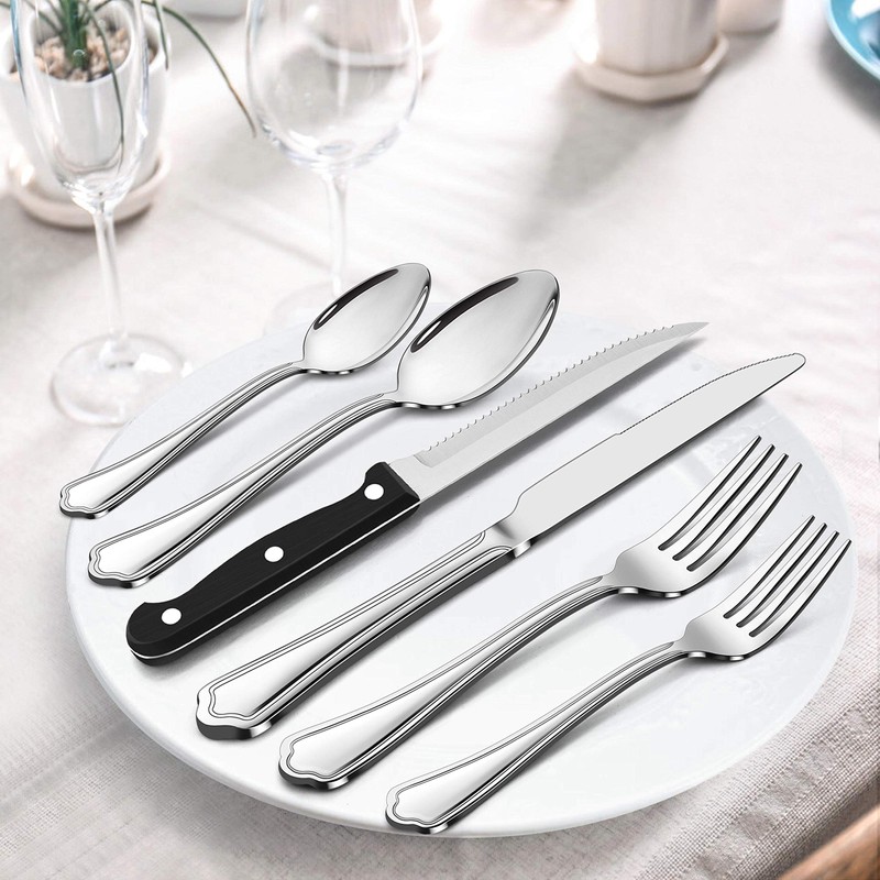 LIANYU 65-Piece Silverware Flatware Set for 10, Plus Steak Knives